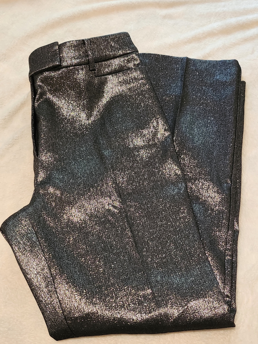 LOFT NWT Shimmer Metallic Riviera Slim Ankle Pants Black Silver Size 14